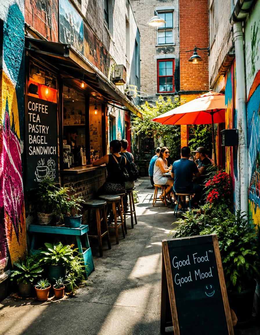 A hidden café tucked into a colourful alley